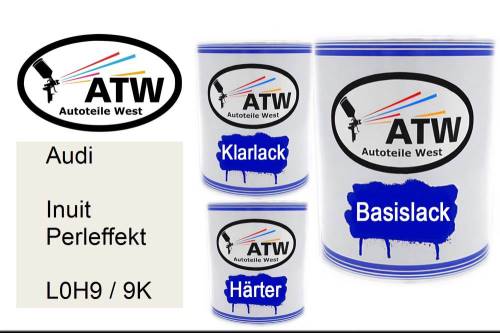 Audi, Inuit Perleffekt, L0H9 / 9K: 1L Lackdose + 1L Klarlack + 500ml Härter - Set, von ATW Autoteile West.